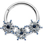 16G 3/8 Clear Blue Gem Festive Trio Snowflake Hinged Segment Ring