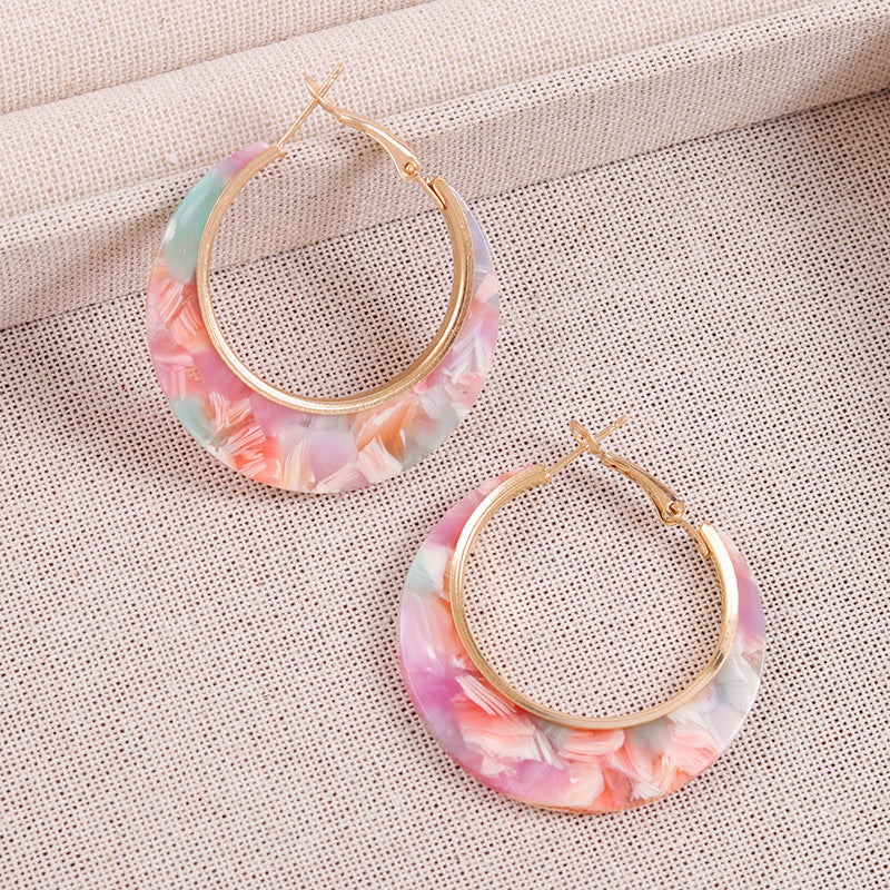 Designer Inspired Color Block Acetate Wide C Acrylic Stud Earrings