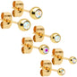 3mm 4mm 5mm Aurora Gem Gold Tone Ball 316L Steel Stud Earrings 3 Pack