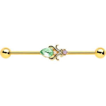 14G Green Gem Gold Tone Shades of Spring Industrial Barbell 38mm
