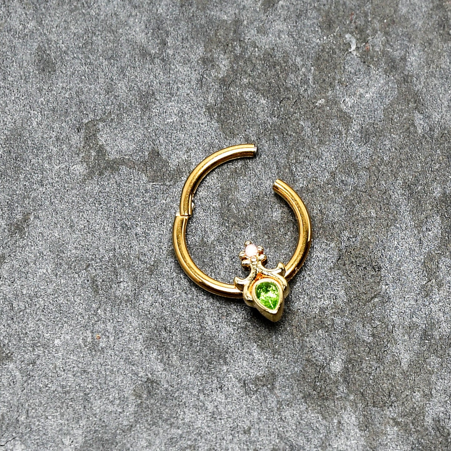 16G 3/8 Green Gem Gold Tone Shades of Spring Hinged Segment Ring