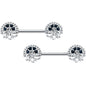 14G 1/2 Blue Clear Gem Abstract Arch Barbell Nipple Ring Set