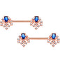 14G 9/16 Blue Gem Rosy Tone Glam Flare Barbell Nipple Ring Set