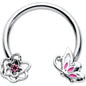 16G 3/8 Pink Butterfly Pink Gem Flower Horseshoe Circular Barbell