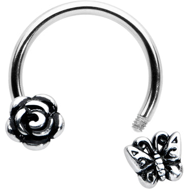 16G 3/8 Antiqued Butterfly Flower Horseshoe Circular Barbell