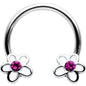 16G 3/8 Pink Gem Daisy Flowers Horseshoe Circular Barbell