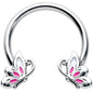 16G 3/8 Pink Wings Butterfly Horseshoe Circular Barbell