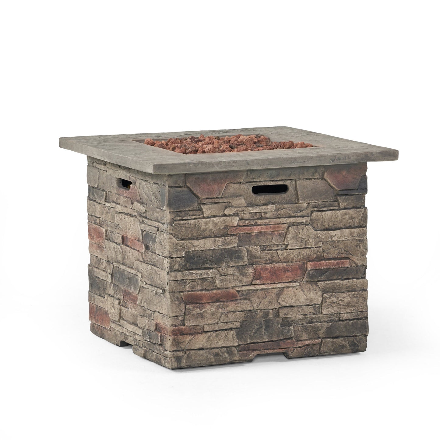 Classic Stone Design 32 Inch Square MGO Fire Pit 40000 BTU, Stone Gray