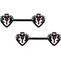 14G 9/16 Red Clear Gem Black Key Heart Barbell Nipple Ring Set