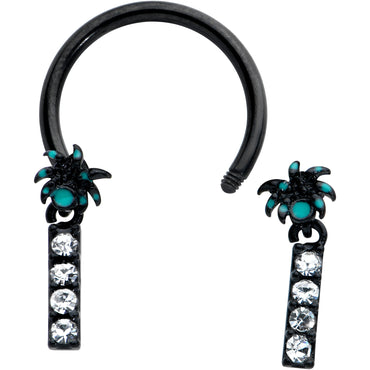 16G 3/8 Clear Gem Black Night Palm Tree Dangle Horseshoe
