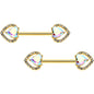 14G 9/16 Aurora Gem Gold Hue Rococo Heart Barbell Nipple Ring Set