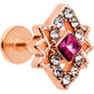 16G 1/4 Red Gem Rose Gold Tone Octogram Star Labret Monroe Tragus