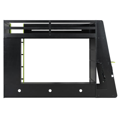 Twin Size Wood Loft Bed with Desk, Multi-storage Shelves and RGB Light, Green
