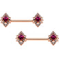 14G 9/16 Red Gem Rosy Tone Octogram Star Barbell Nipple Ring Set