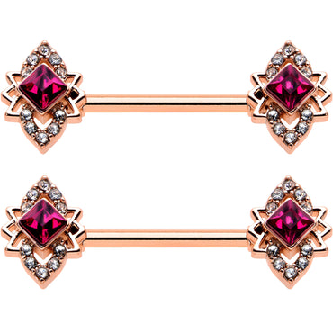 14G 9/16 Red Gem Rosy Tone Octogram Star Barbell Nipple Ring Set