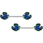14G 9/16 Spring Flower Blue Green Barbell Nipple Ring Set