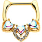 16G 5/16 Clear Aurora Gem Gold Tone Trio Heart Cartilage Clicker