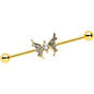 14G Clear Gem Gold Tone Swirl Butterfly Industrial Barbell 38mm