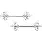 14G 9/16 Clear CZ Gem Double Heart Baroque Barbell Nipple Ring Set