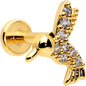 16G 1/4 Clear CZ Gem Gold Tone Interal Thread Hummingbird Labret