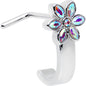 20G 1/4 Aurora Gem Fancy Flower Faux Hoop L Shape Nose Ring