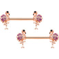 14G 9/16  Pink Gem Rose Gold Hue Fashion Flamingo Nipple Ring Set