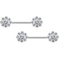 14G 9/16 Clear Gem Whimsy Flower Barbell Nipple Ring Set