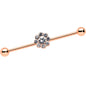 14G Clear Gem Rose Gold Hue Whimsy Flower Industrial Barbell 38mm