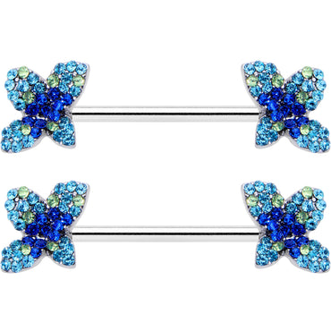 14G 9/16 Blue Gem Glamour Butterfly Barbell Nipple Ring Set