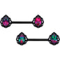 14G 9/16 Purple Tourmaline Black Lacy Drop Barbell Nipple Ring Set