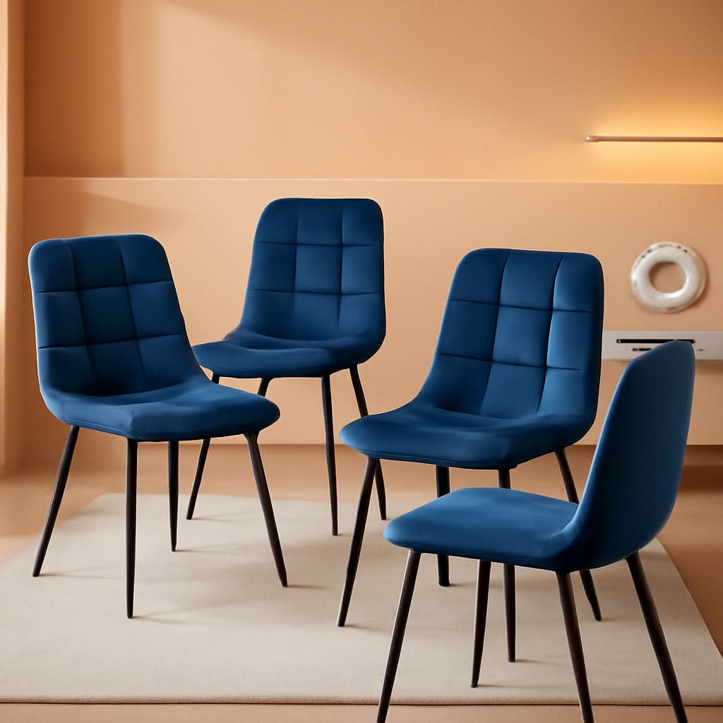 Navy Blue Velvet Dining Chairs Set of 4 Armless Tufted