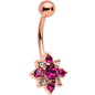 Pink Clear Gem Rose Gold Tone Rococo Star Belly Ring