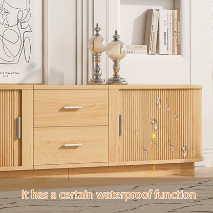 TV Stand American Style Acacia MDF Sliding Door Rounded Corners Fits 75 In TV