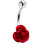 Single Flower Red Rose Belly Button Ring