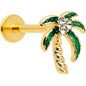 16G 5/16 Clear Gem Gold Tone Palm Tree Style Labret Monroe Tragus