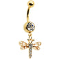 Clear Gem Gold Tone Flying Dragonfly Dangle Belly Ring