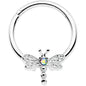 16G 3/8 Aurora Gem Dragonfly Flying Hinged Segment Ring