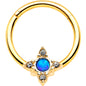 16G 3/8 Blue Synthetic Opal Gold Hue Rhombus Hinged Segment Ring