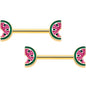 14G 9/16 Gold Tone Watermelon Bite Barbell Nipple Ring Set