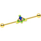14G Blue Purple Gem Gold Tone Tropic Fan Industrial Barbell 38mm