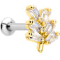 16G 1/4 Clear CZ Gem Leafy Golden Branch Threadless Labret Tragus