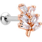16G 1/4 Clear CZ Gem Leafy Rosy Branch Threadless Labret Tragus