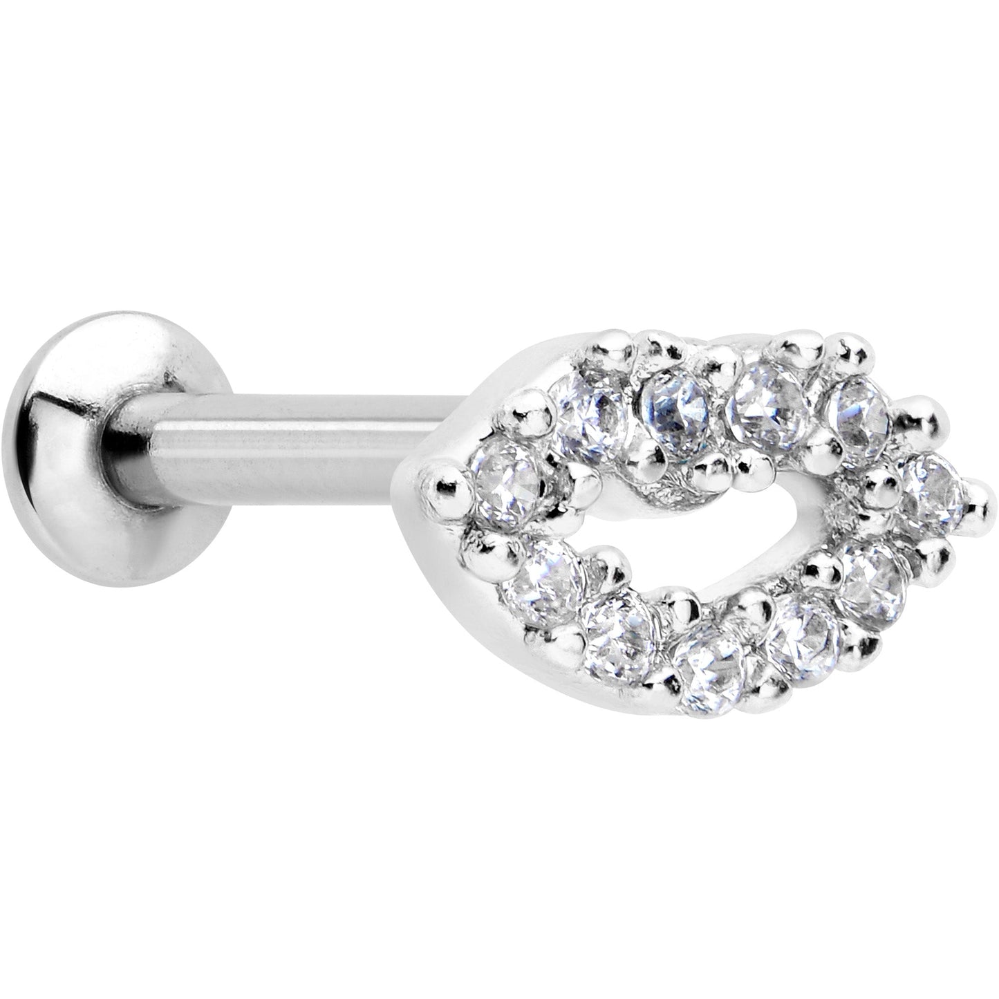 16G 5/16 Clear CZ Gem Kissy Lips Threadless Labret Monroe Tragus