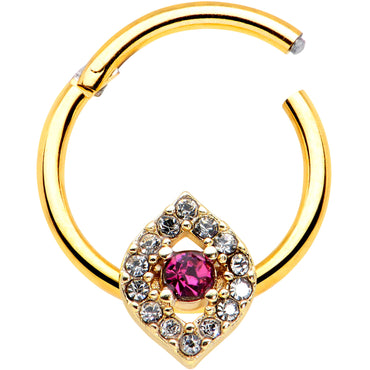 16G 3/8 Clear Pink Gem Gold Tone Open Eye Hinged Segment Ring