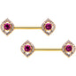 14G 9/16 Clear Pink Gem Gold Tone Open Eye Barbell Nipple Ring Set