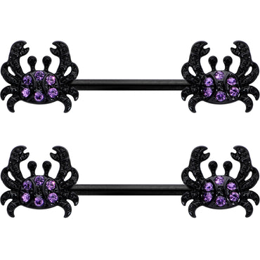 14G 9/16 Purple Gem Black Chic Crab Barbell Nipple Ring Set