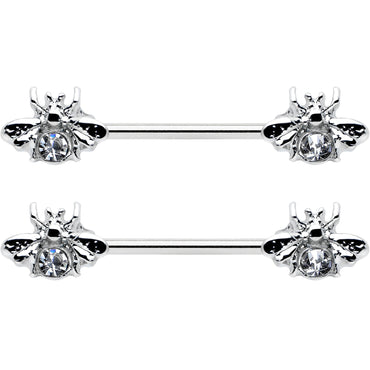 14G 9/16 Clear Gem Bee Beautiful Insect Barbell Nipple Ring Set