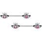 14G 9/16 Pink Gem Bee Beautiful Insect Barbell Nipple Ring Set