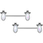 14G 9/16 White Faux Opal Deco Ovals Barbell Nipple Ring Set