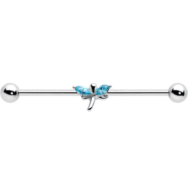 14G Blue Gem Simple Stylized Dragonfly Industrial Barbell 38mm